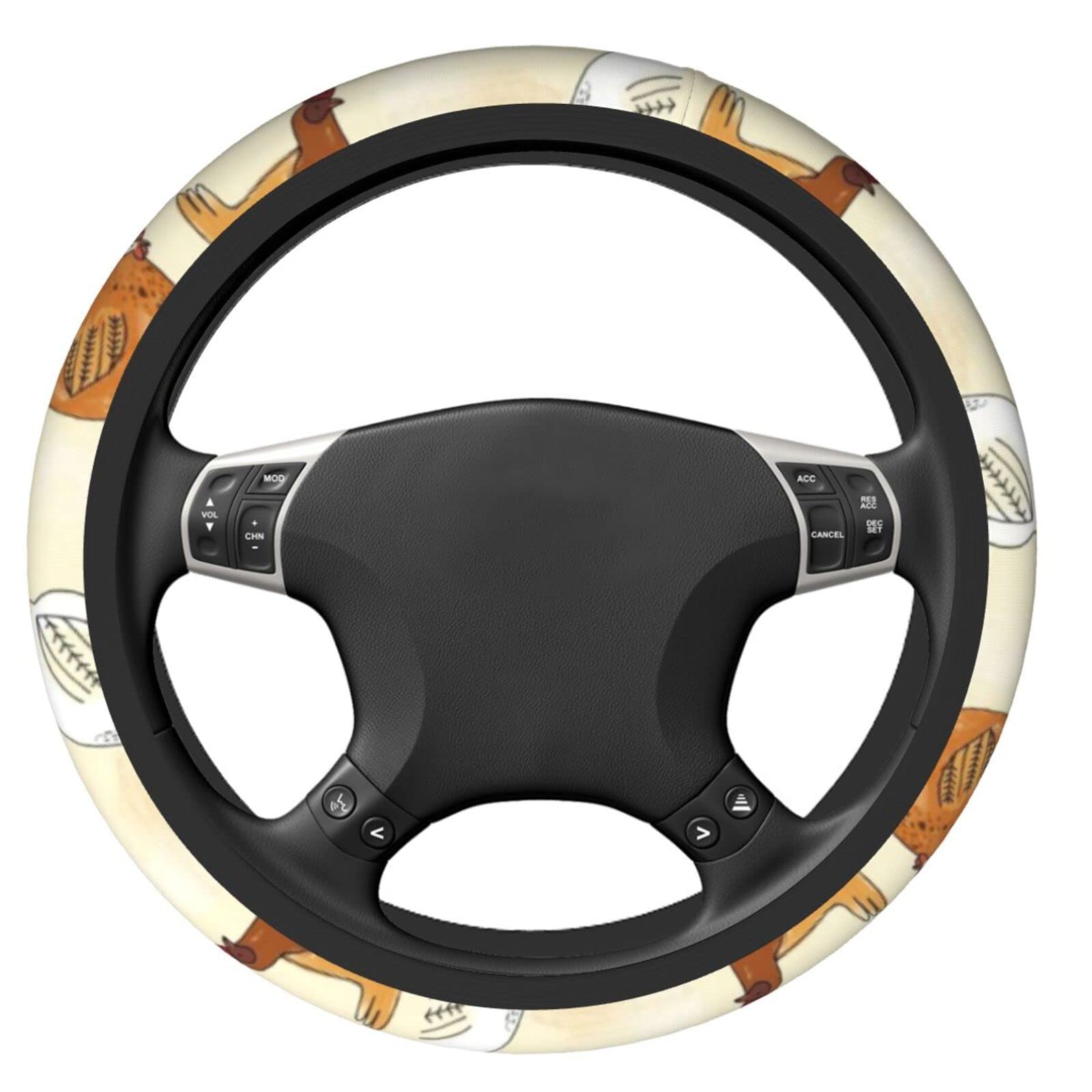 Yellow & White Chicken Print Universal 15-Inch Anti-Slip Neoprene Steering Wheel Cover - Cute Car Accessory for Women, Men & Teens - Perfect for SUVs, Sedans & Daily Commuting