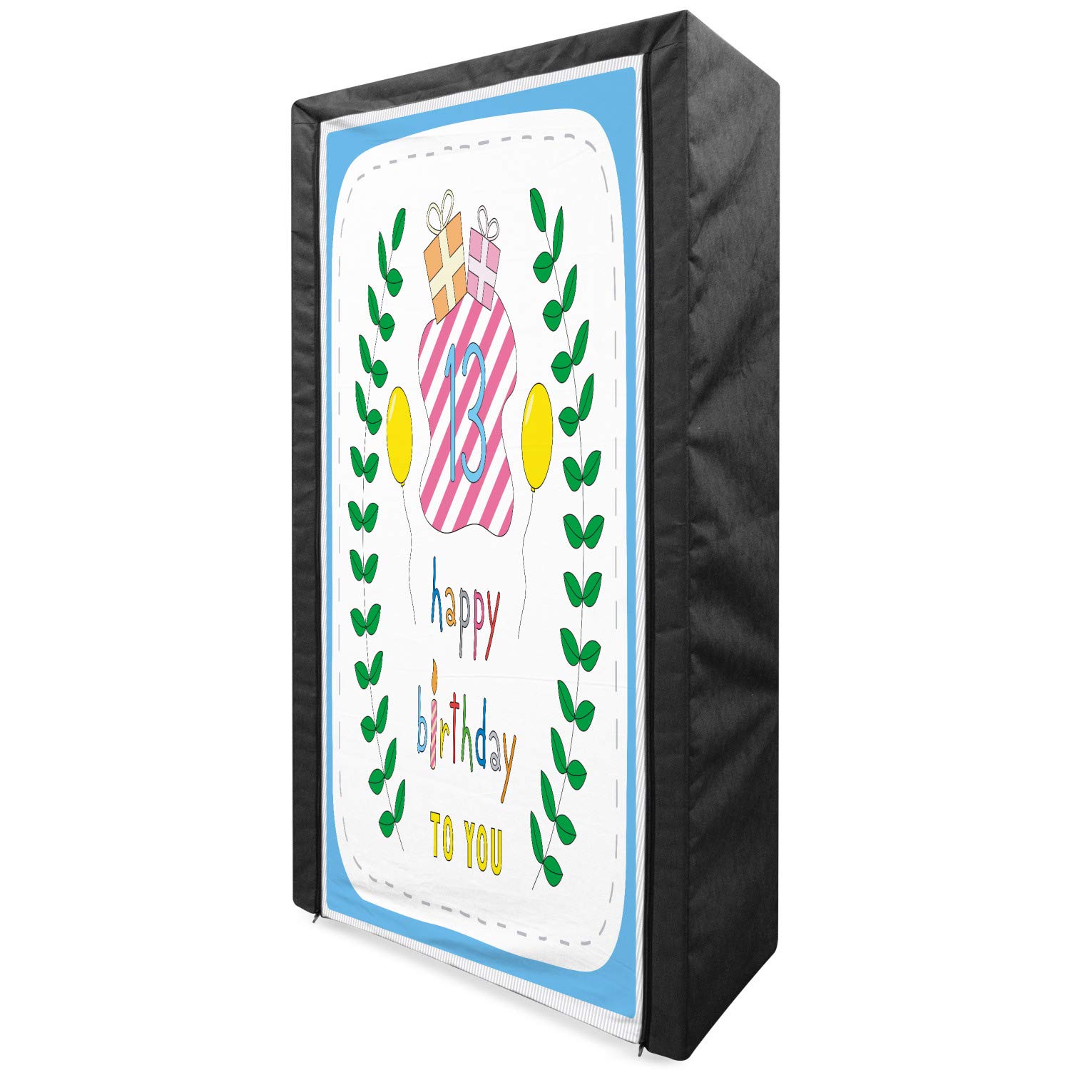 Ambesonne 13th Birthday Portable Fabric Wardrobe - Pastel Hand-Drawn Leaves & Balloons Design, 33.5