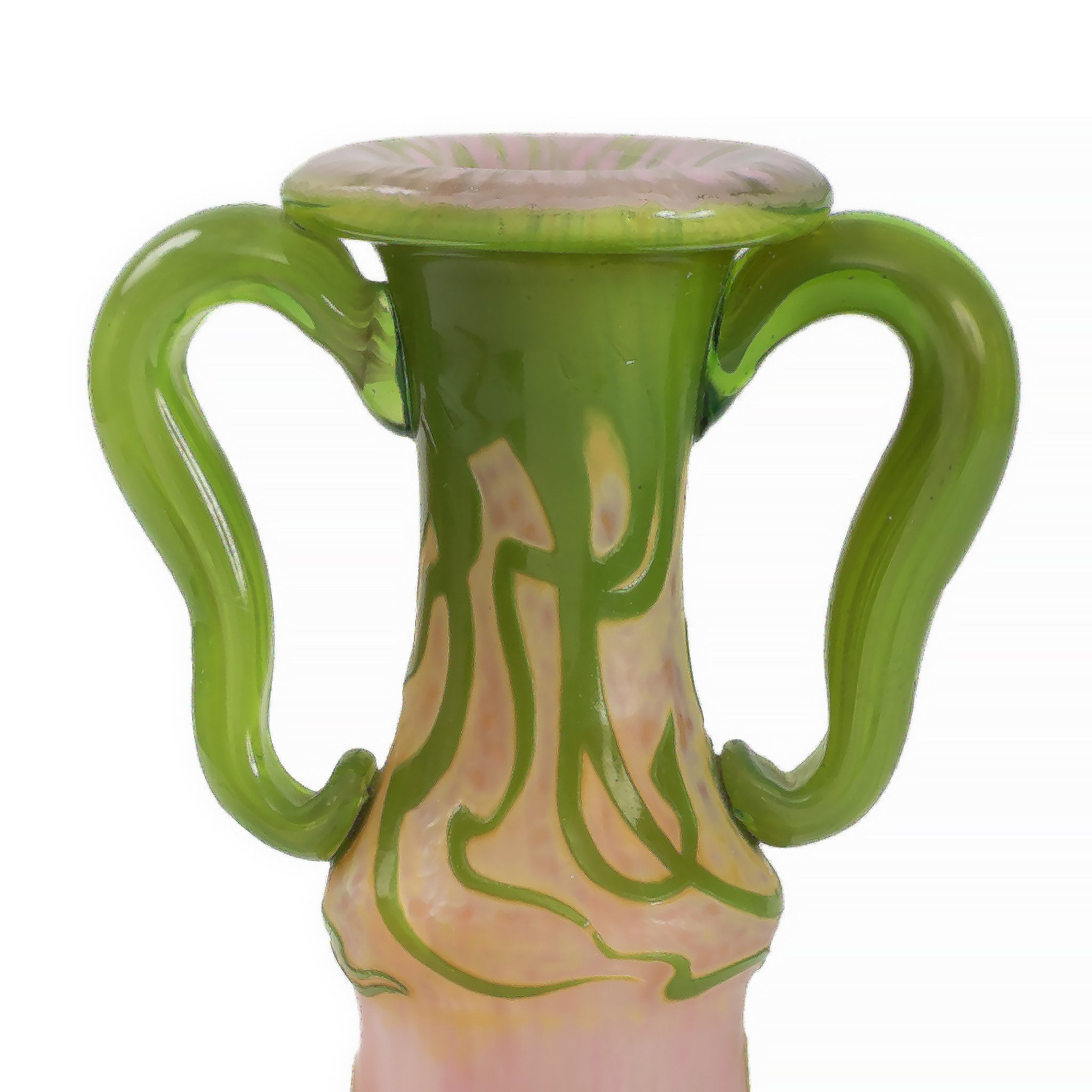 Daum Nancy Enameled & Etched Cyclamen Glass Vase with Handles - Antique French Art Nouveau Floral Decor for Home, Wedding Centerpiece, Gift for Collectors