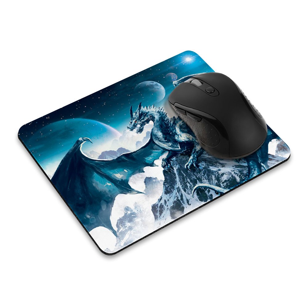 Non-Slip Rectangle Mouse Pad - FINCIBO Blue Ice Dragon Design for Gaming, Office & Home Use - Perfect for PC, Laptop & Computer Workstations
