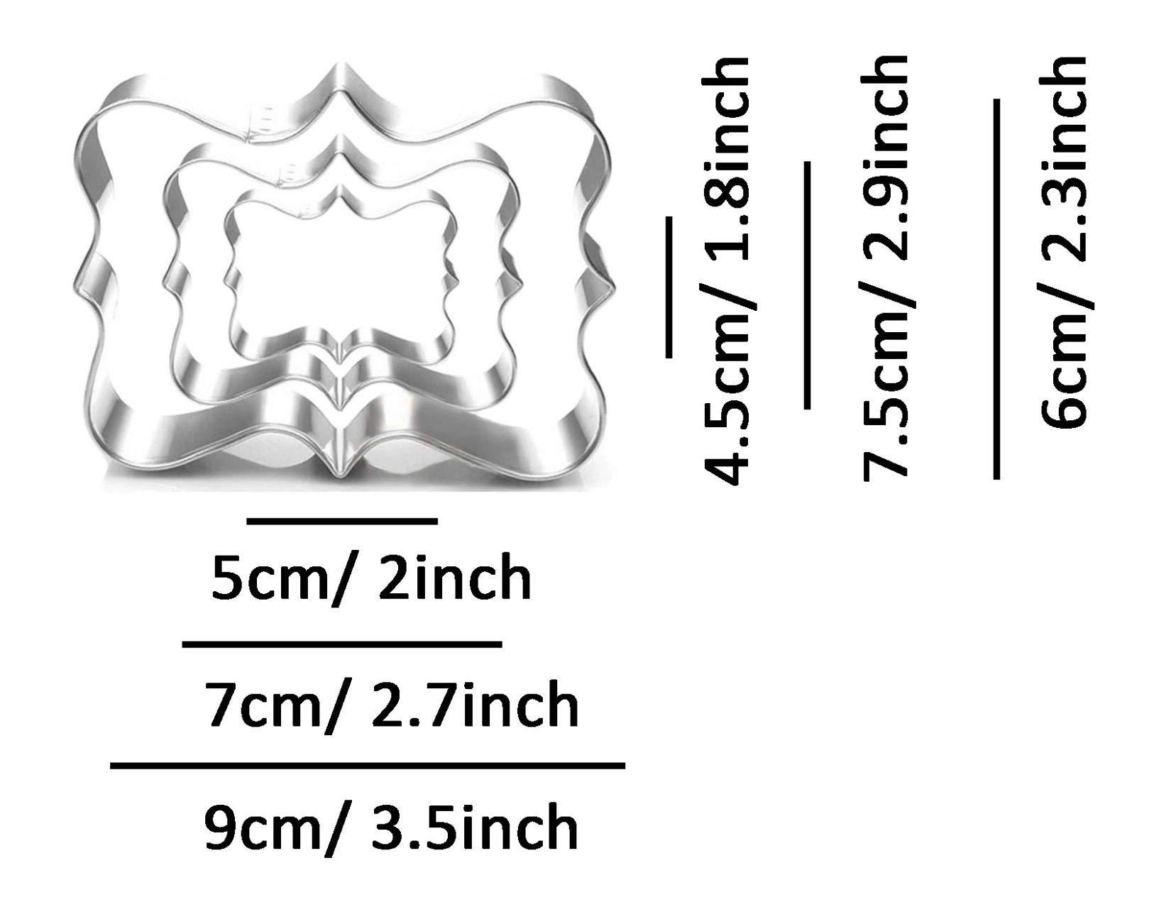 3 Piece Rectangle Plaque Frame Cookie Cutter Set - Stainless Steel Baking Tools for Cookies, Brownies & Fondant - Perfect for Holiday Baking, Wedding Favors & DIY Decorations