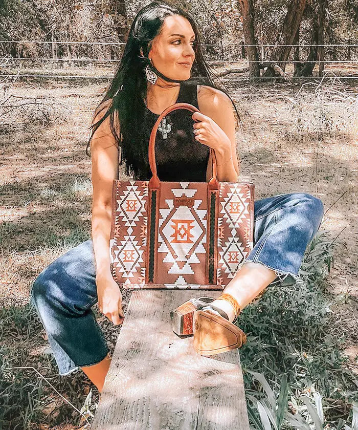 Wrangler Aztec Print Canvas Tote Bag for Women - Stylish & Durable Handbag for Shopping, Beach, Work & Travel