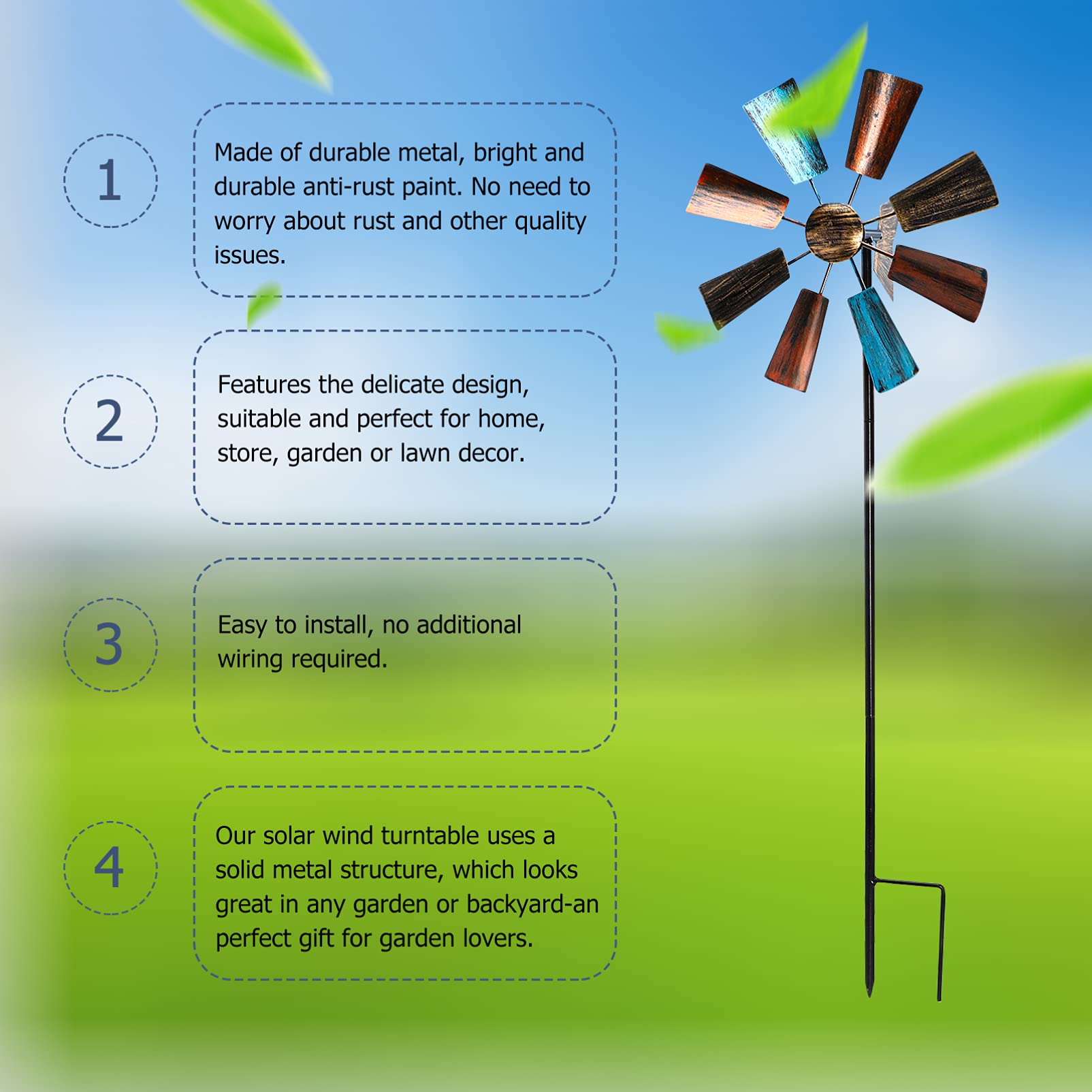 DOITOOL Metal Wind Spinner for Garden - Outdoor Decorative Windmill Toy, Christmas Holiday Yard Decor - Perfect for Patio, Lawn, and Backyard Decorations