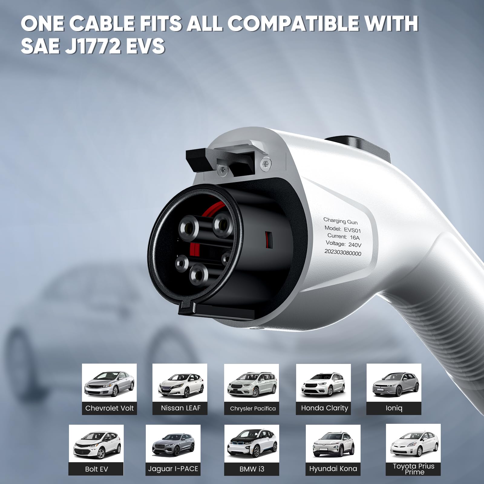Portable EV Charger Level 1 & 2 - 8/10/13/16 Amp Adjustable Electric Car Charger with 110V-240V 3.5KW Power - 20ft Cable for Plug-in Hybrid & Electric Vehicles - Perfect for Home, Office & Road Trip Charging