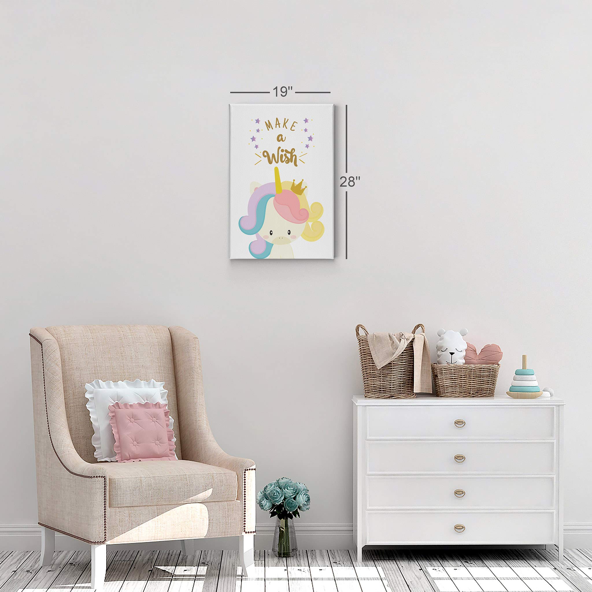 Smile Art Design Cute Unicorn Wall Art Canvas Print - 12x8 Inches, Ready to Hang, Made in USA - Inspirational 'Make a Wish' Quote for Kids Room, Nursery & Baby Room Decor - Perfect Gift for Unicorn Lovers & Birthday Presents