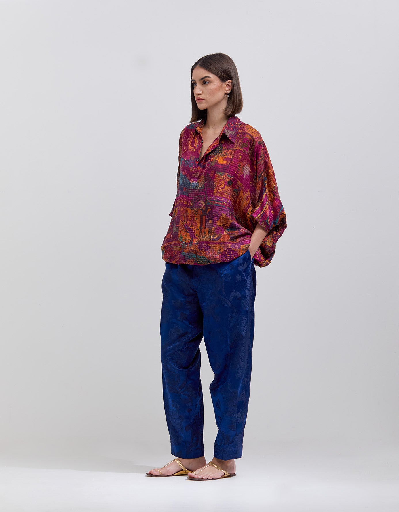 Aasha Women's Silk Checkered Crimson Blouse - Elegant & Comfortable for Work, Parties & Special Occasions