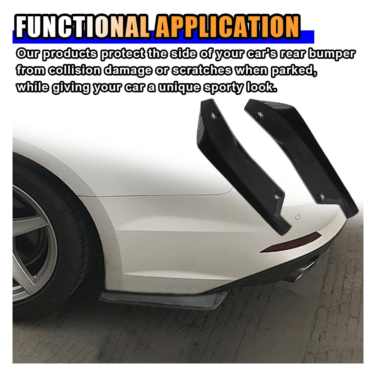 2PCS Universal Black Car Rear Bumper Diffuser Spoiler Lip Splitter Canard with Side Fin Fenders Skirt Protector for Exterior Decoration and Aerodynamic Enhancement