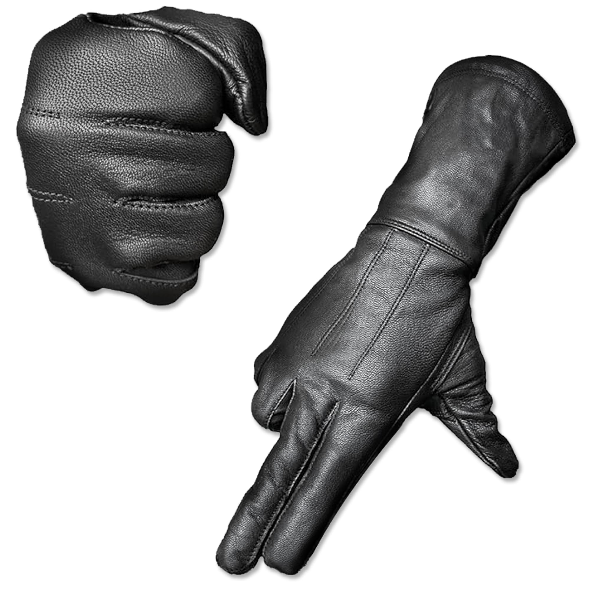 Black Motorcycle Gauntlet Gloves - Windproof & Cold Resistant Unlined Gloves for Riding - Medieval Renaissance Cosplay Armor Gloves with Long Cuff - Perfect for Biking, LARP, Costume Events & Historical Reenactments