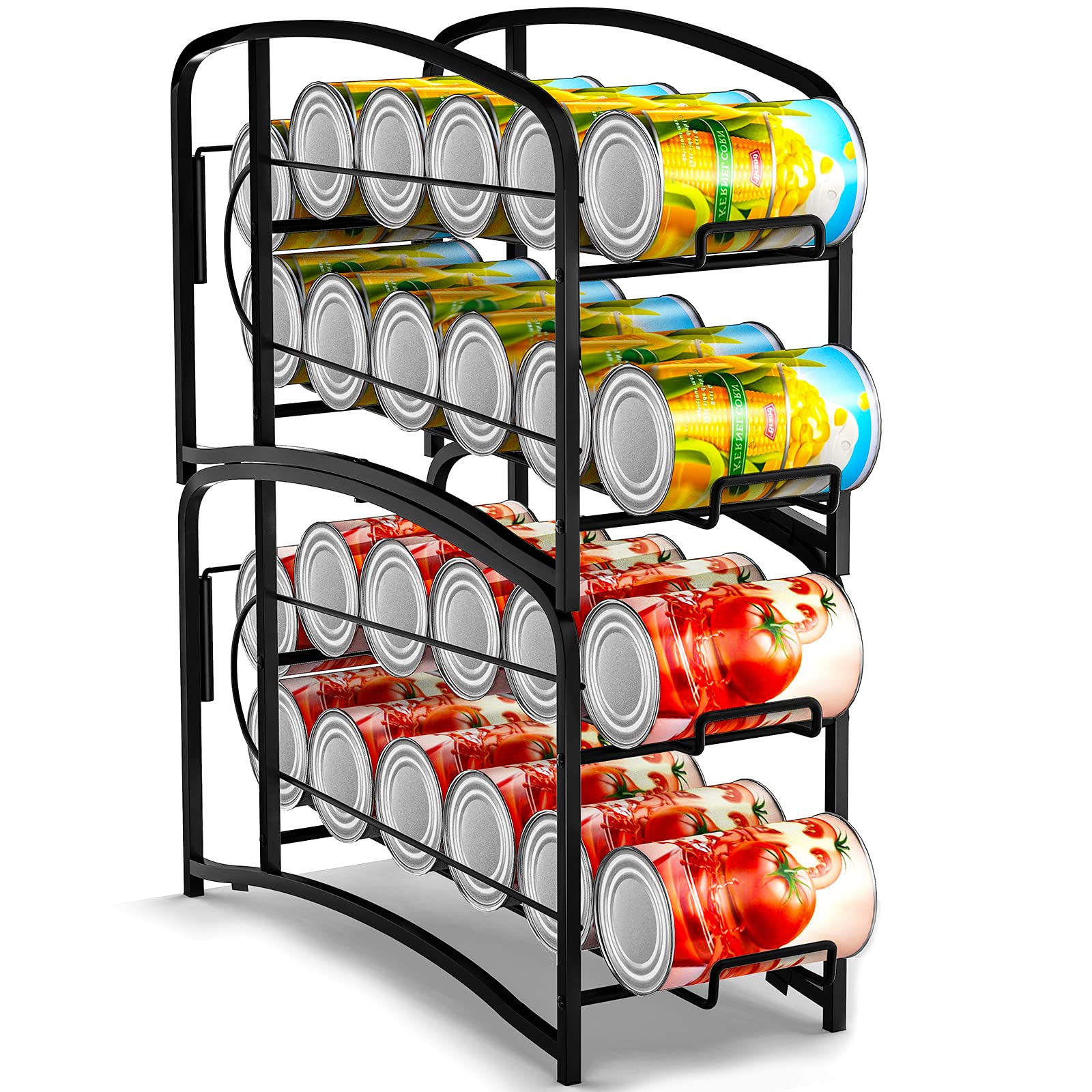 AULEDIO Stackable Beverage Can Dispenser Rack - 2 Pack Black Canned Food Organizer for Pantry & Refrigerator Storage | Perfect for Soda, Beer & Energy Drink Organization at Home or Office