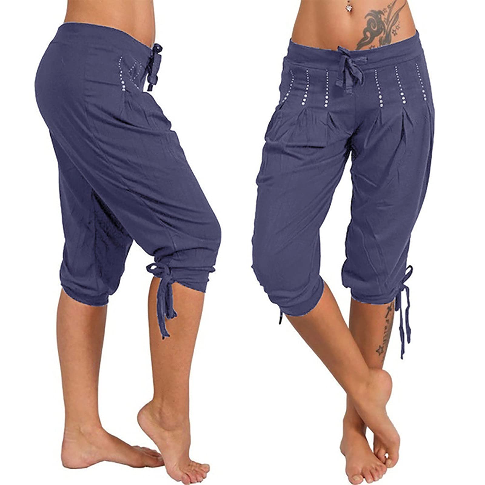 FFFG Featur123C Women's Summer Casual Fashion Pants - Loose Harem Baggy Trousers with Slim-Fit Calf Length | Perfect for Beach, Yoga & Everyday Wear