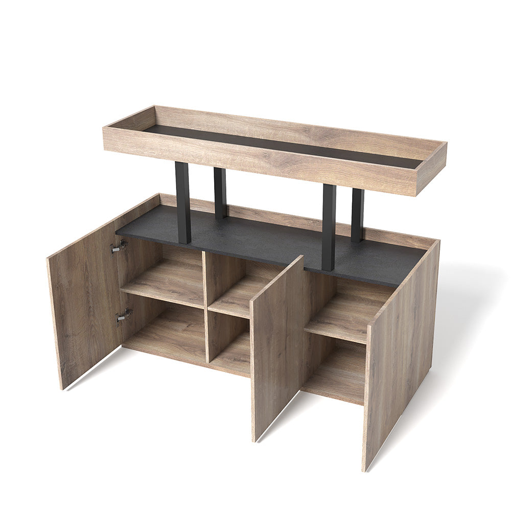 Tribeca 135cm Warm Oak & Black Credenza Cabinet - Stylish Storage for Living Room, Dining Room, or Home Office