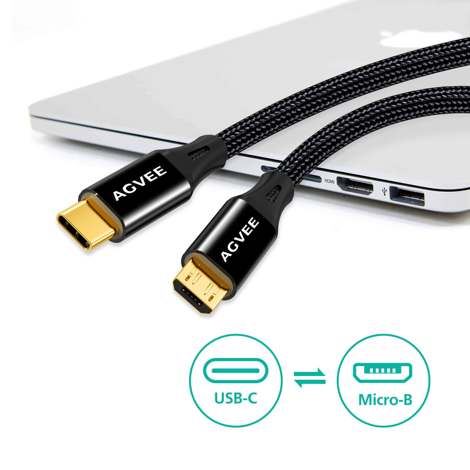 AGVEE 2 Pack 6ft USB-C to Micro USB OTG Cable - Braided Nylon Fast Charging & Data Sync Cord for Samsung Galaxy S7/S6/J7/J3, LG Phones, PS4/Xbox Controllers, Kindle, Android Devices - Perfect for Gaming & Mobile Charging (Black)