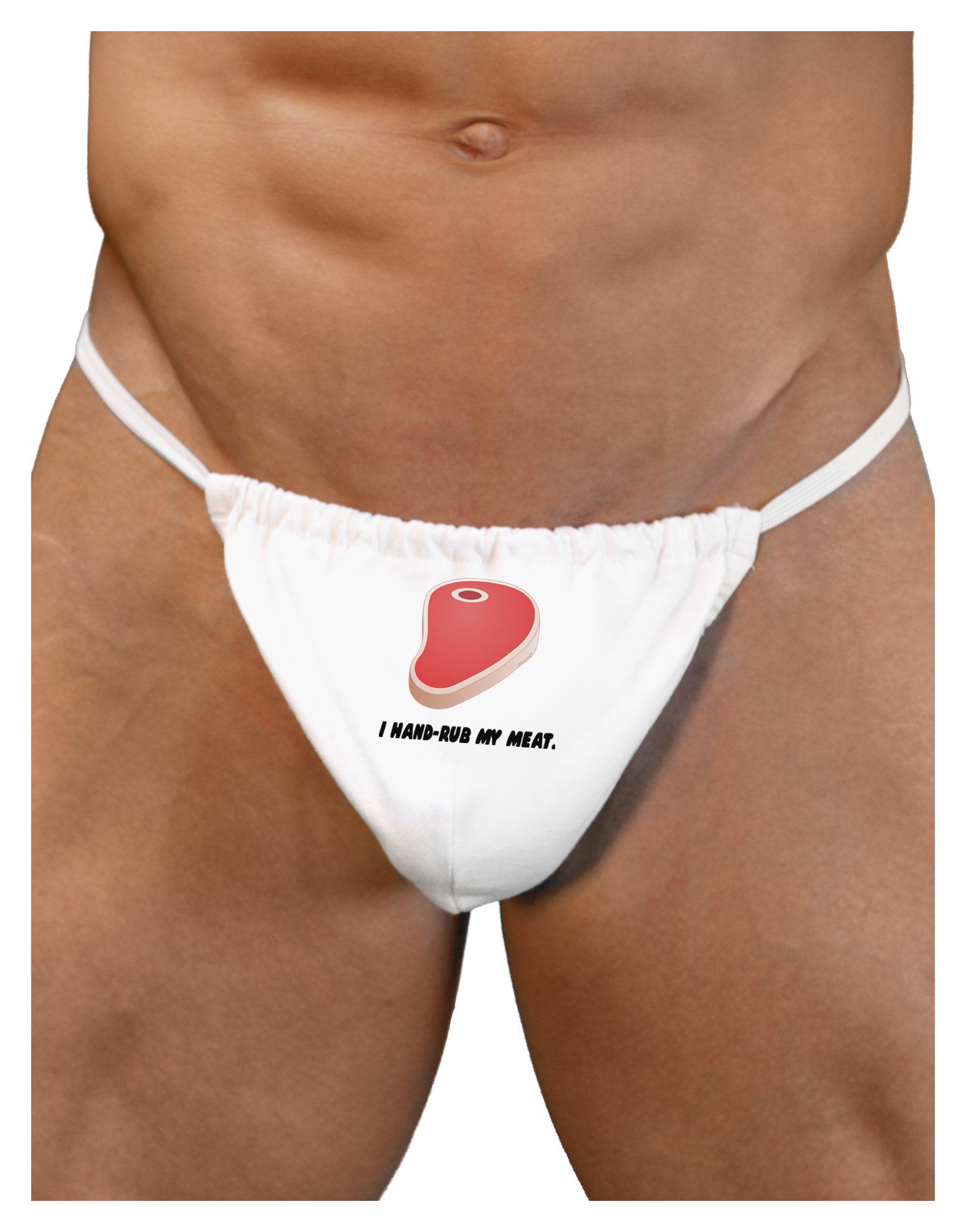 TooLoud I Hand-Rub My Meat - Steak Print Men's G-String Underwear for Funny Gifts, Bachelorette Parties & Novelty Lingerie
