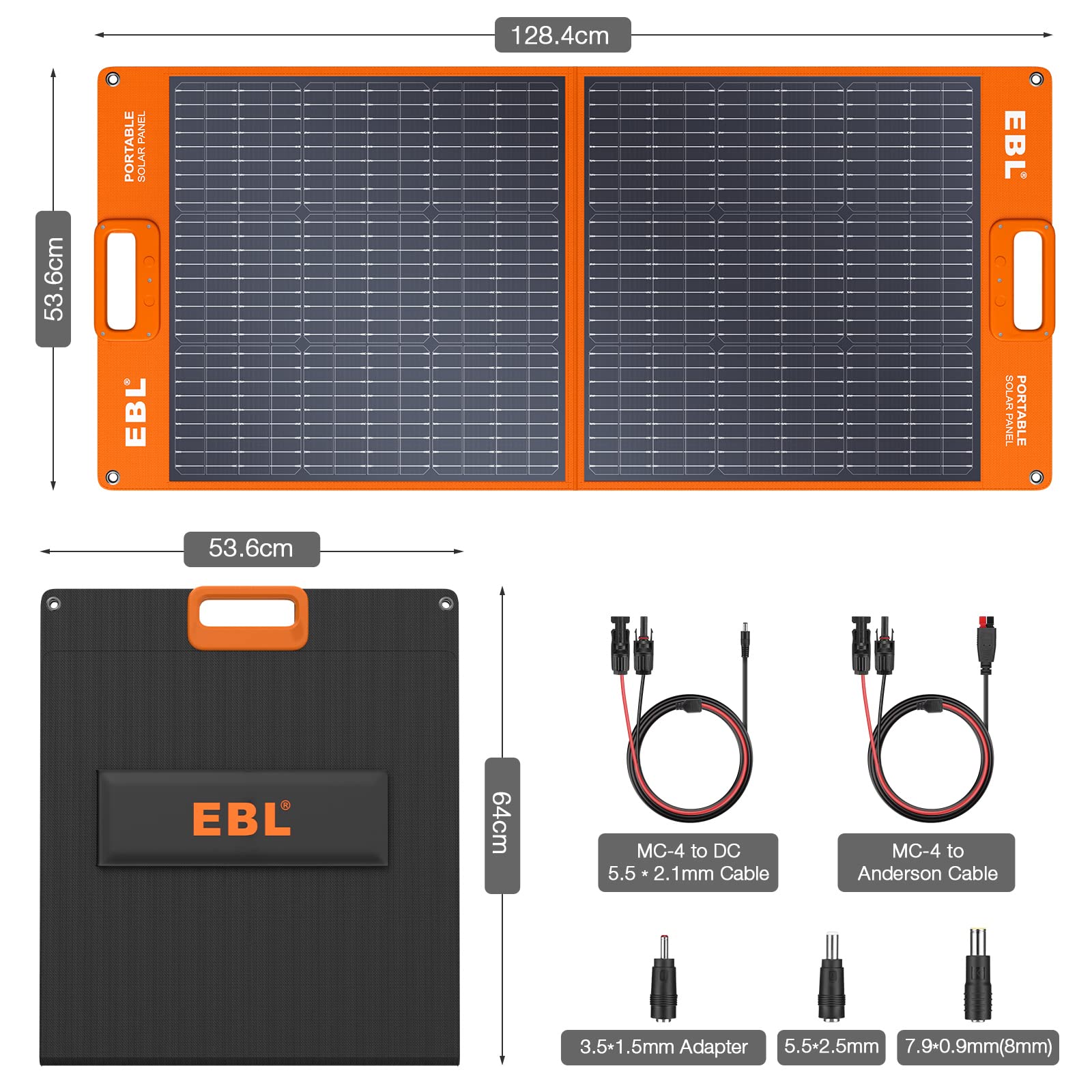 EBL 100W Portable Solar Panel with USB & DC Output - Foldable & Lightweight for Camping, Hiking, RV & Emergency Power Supply