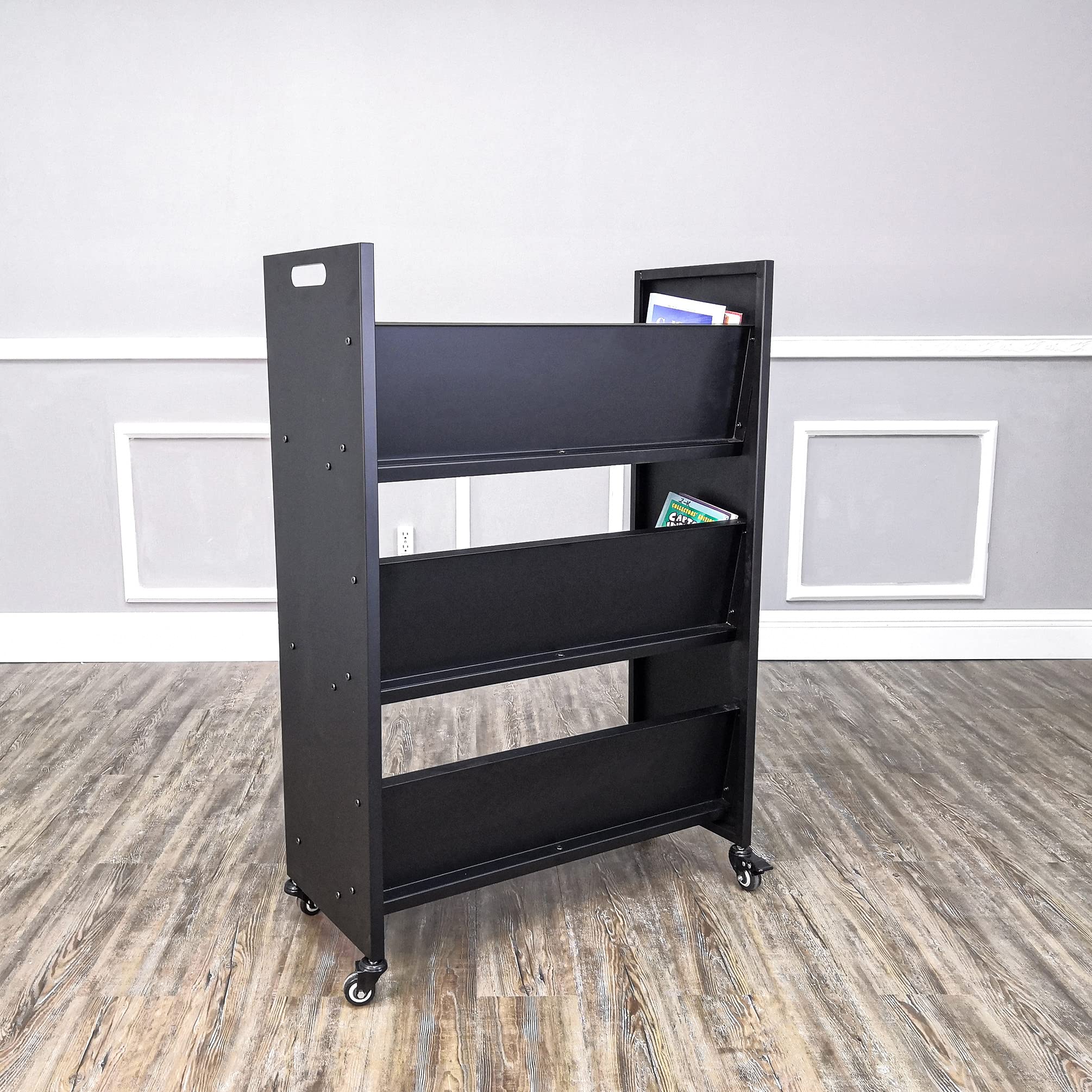 FixtureDisplays® Heavy Duty Metal Rolling Book Cart with Wheels - Library Book Truck, Mobile Book Trolley for School, Office & Home Organization - Pew Cart 11241-L-NEW