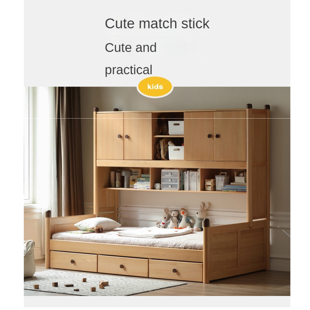 Solid Oak Wood Multi-Function Storage Bed - Queen Size Platform Bed with Underbed Drawers for Small Space Bedroom, Guest Room & Studio Apartments