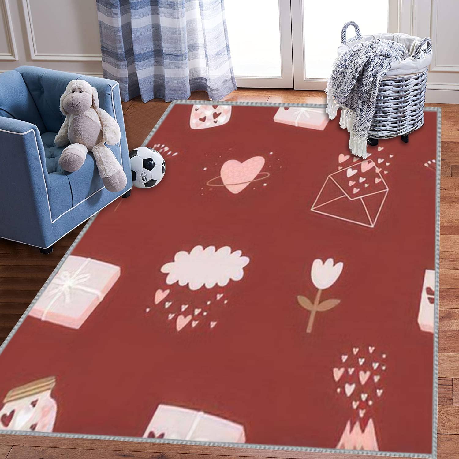 Valentine's Day Kids Play Area Rug - 5x8 ft Extra Large 3D Heart Carpet for Boys & Girls | Non-Slip Nursery, Playroom & Bedroom Decor | Perfect for Learning, Playing & Celebrating Holidays