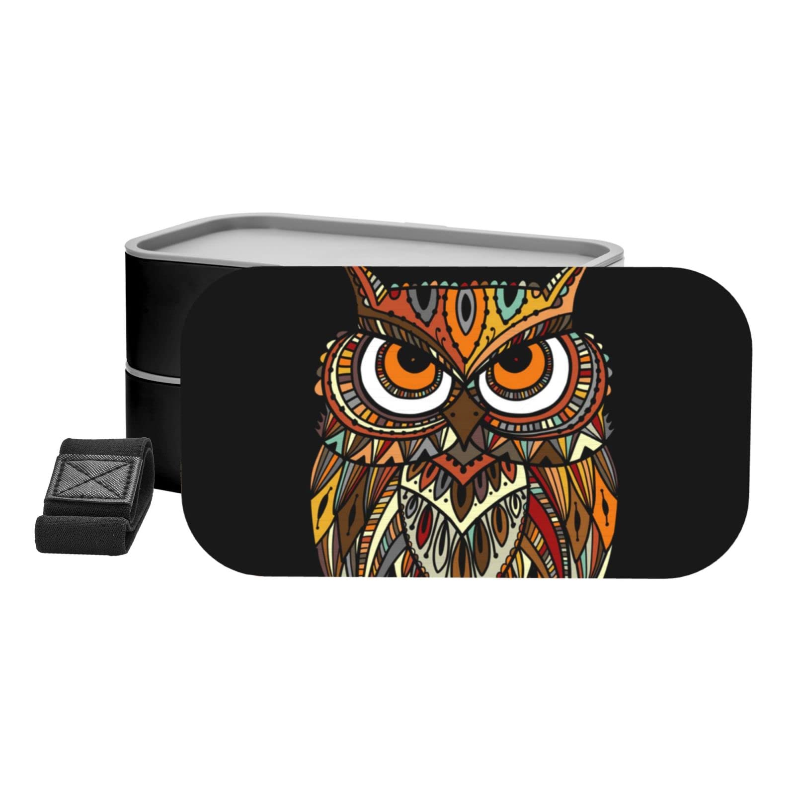 Vibrant Owl Print Bento Box - Double Layer Insulated Lunch Container for Adults & Kids - Perfect for School, Work, Picnics & Meal Prep