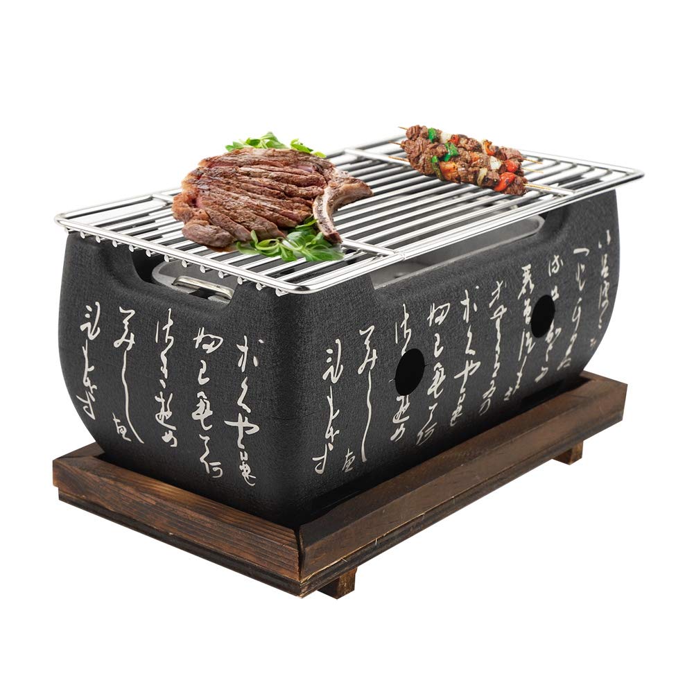 Portable Japanese Charcoal Grill - Lightweight Aluminum Alloy Tabletop BBQ with Base Plate, Ash Tray & Grill Net - Perfect for Home, Camping, Backyard, Picnic & Outdoor Cooking