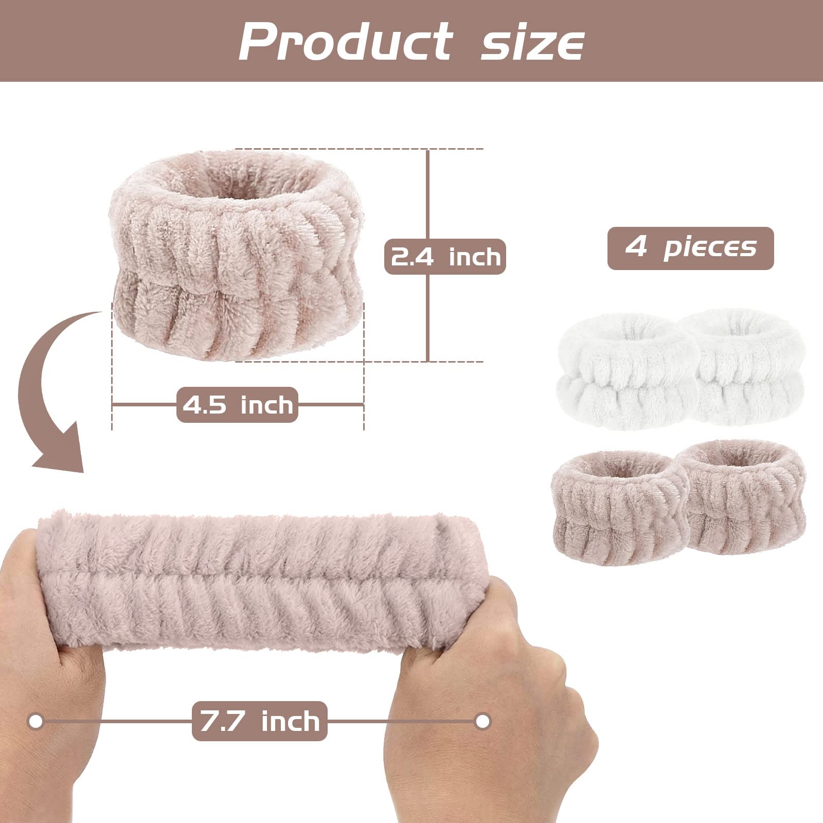 Microfiber Face Washing Wristbands - Absorbent Wrist Towel for Skincare & Makeup | Prevents Water & Cleanser Drips | Ideal for Facial Cleansing, Shaving & Beauty Routines (White, Light Brown)