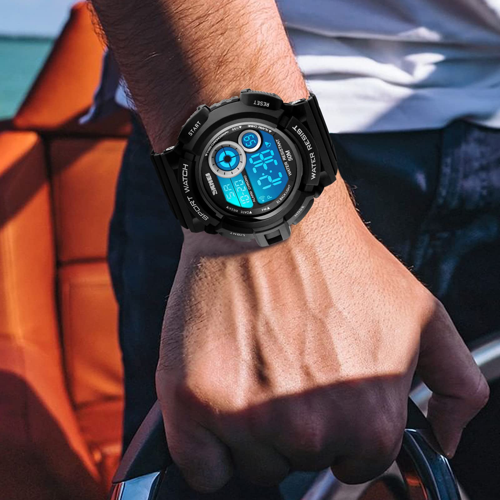 FANMIS Men's Military Digital Watch - 50M Water Resistant LED Backlight Sports Watch with Multifunction for Outdoor, Hiking & Casual Wear | Unisex Electronic Wristwatch for Men & Women
