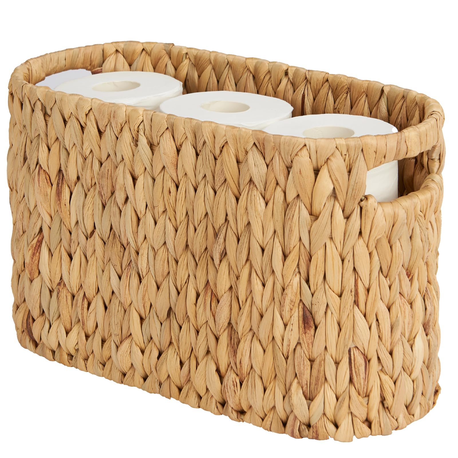 ELONG HOME Water Hyacinth Wicker Toilet Paper Storage Holder - Holds 6 Rolls with Built-in Handles | Bathroom Organizer for Toilet Paper Storage | Perfect for Bathroom, Vanity, and Guest Room Organization