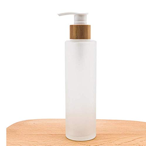 1 PC 150ml/5oz Glass Lotion Bottle with Bamboo Pump Dispenser - Refillable Cosmetic Container for Moisturizer, Cream, Essential Oil & Liquids - Perfect for Bathroom, Spa, Salon & Home Toiletries Organization