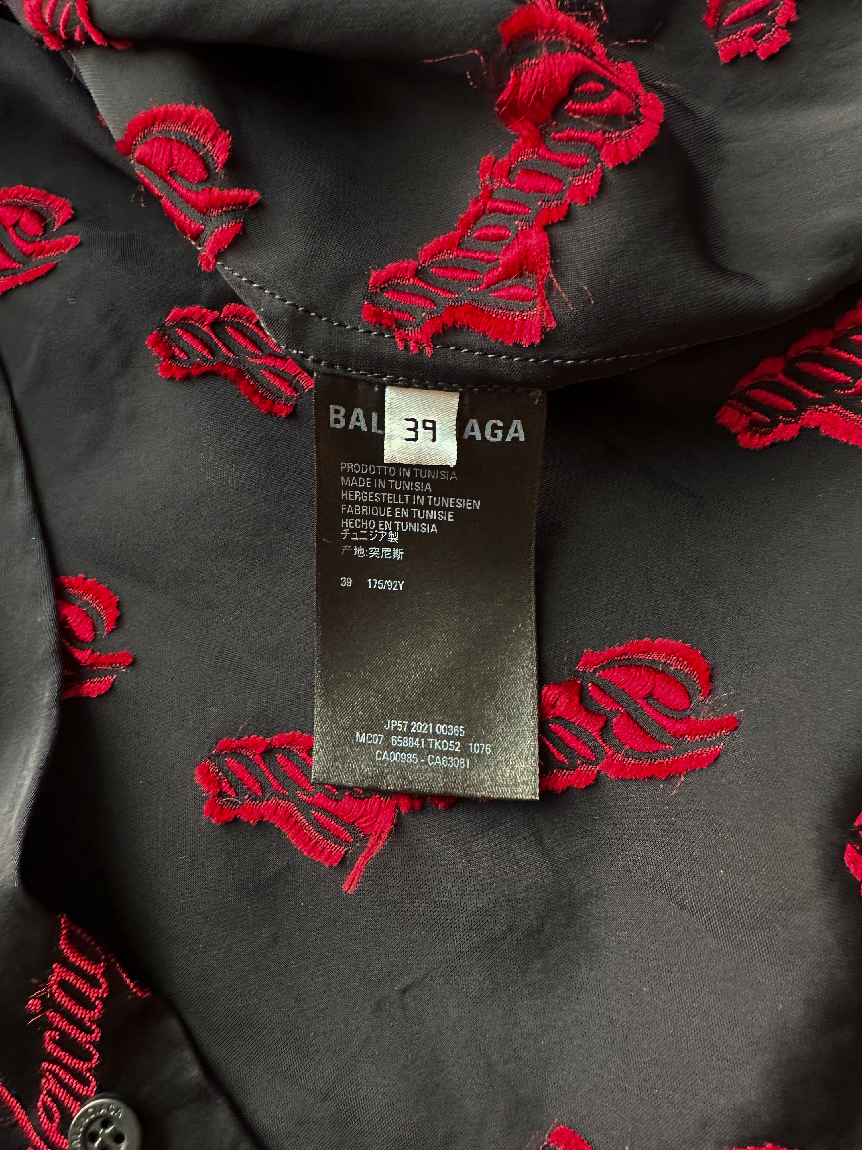 Balenciaga Black & Red Script Logo Button Up Shirt for Men | Stylish Casual & Party Wear | Perfect for Date Night & Social Events