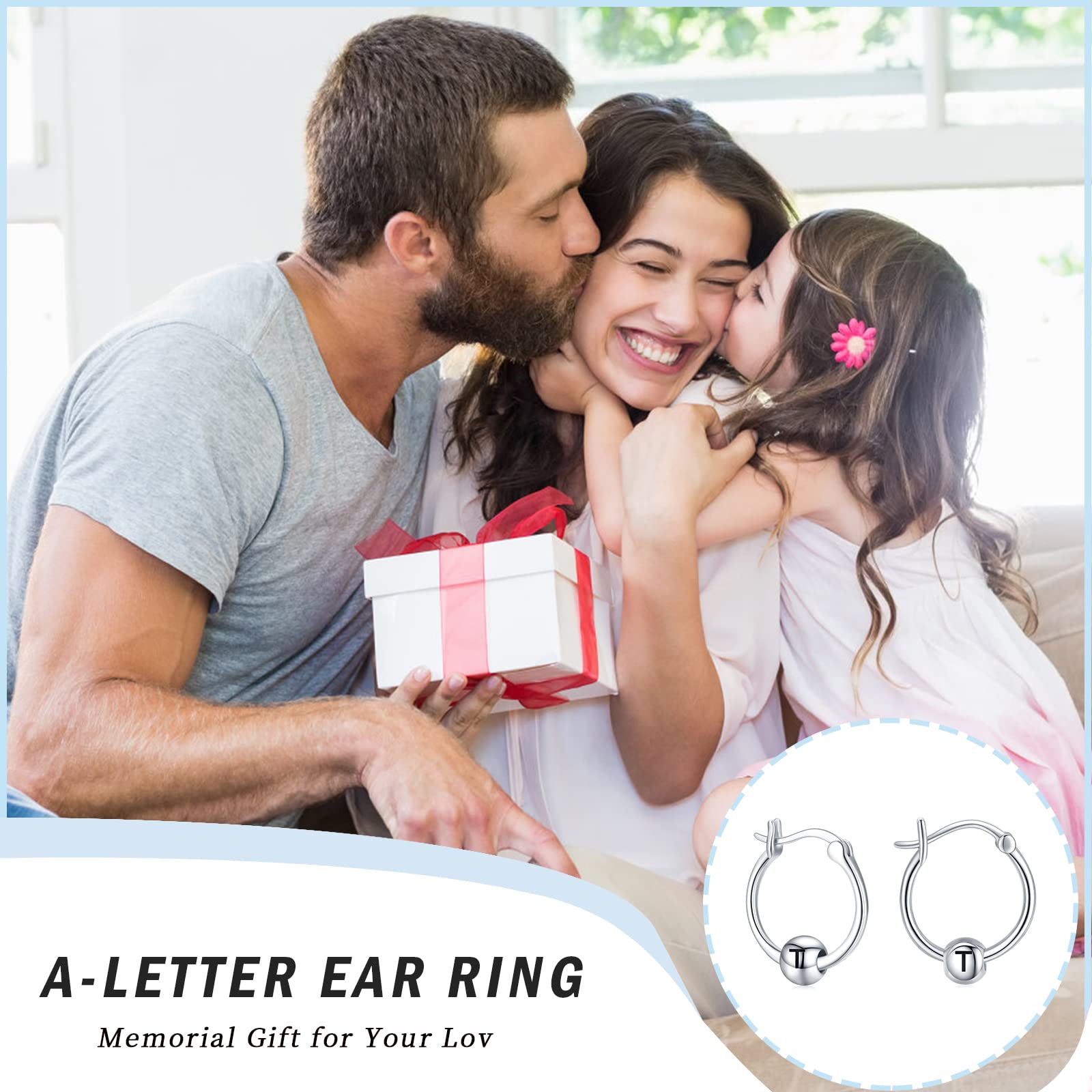Personalized A-Z Initial Letter Earrings - 925 Sterling Silver Huggie Hoop Earrings with Bead Design | Hypoallergenic Jewelry Gift for Women | Perfect for Sensitive Ears, Everyday Wear, Birthdays & Special Occasions