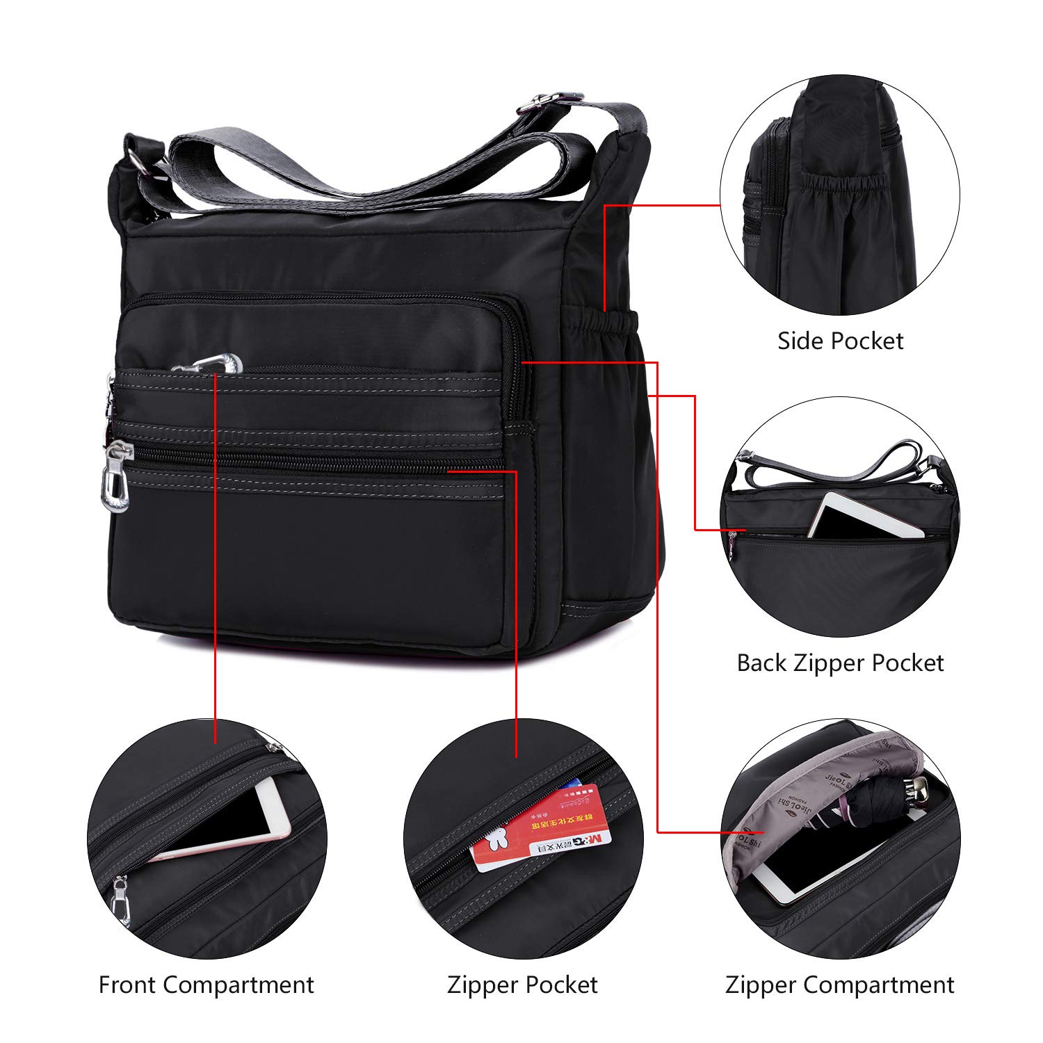 Waterproof Crossbody Bag for Women - Lightweight Nylon Messenger Purse with Adjustable Strap - Perfect for Travel, Work & Everyday Use