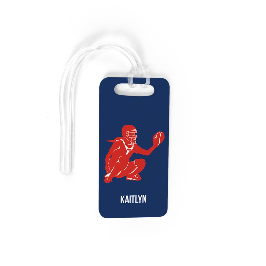 Personalized Softball Catcher Luggage Tag - Small Navy/Red with Standard Lines - Perfect for Travel, Sports Gear & Team Identification