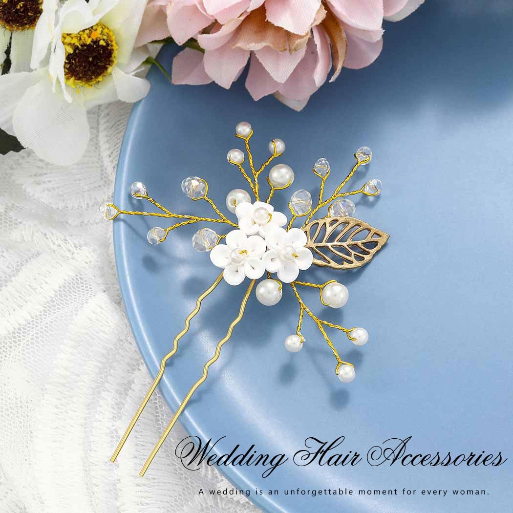 YBSHIN Gold Pearl Rhinestone Bridal Hair Pins - Elegant Leaf Design Wedding Hair Clips for Women & Girls | Perfect for Brides, Bridesmaids, Prom & Special Occasions