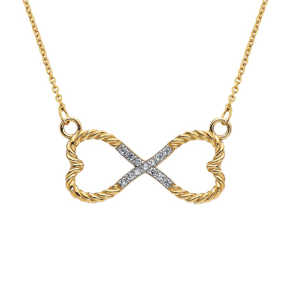14K Gold Diamond Double Heart Infinity Rope Necklace for Women - Elegant Dainty Pendant Jewelry Gift for Anniversary, Valentine's Day & Special Occasions