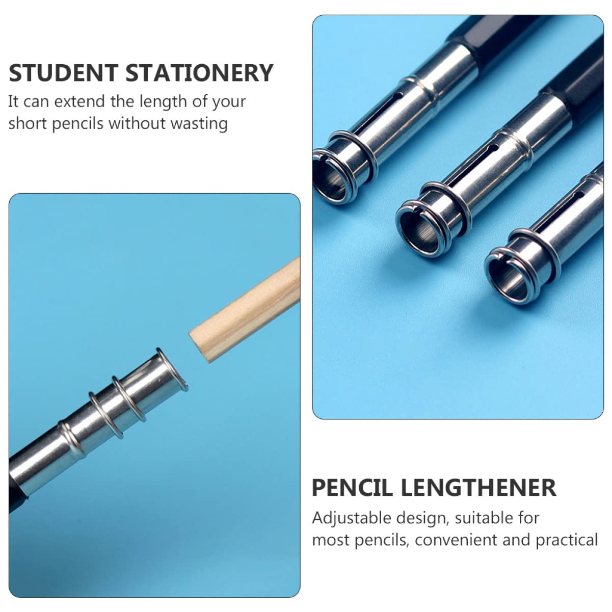 Stainless Steel Pencil Extender 2-Pack - Extend Short Pencils for School & Office Use