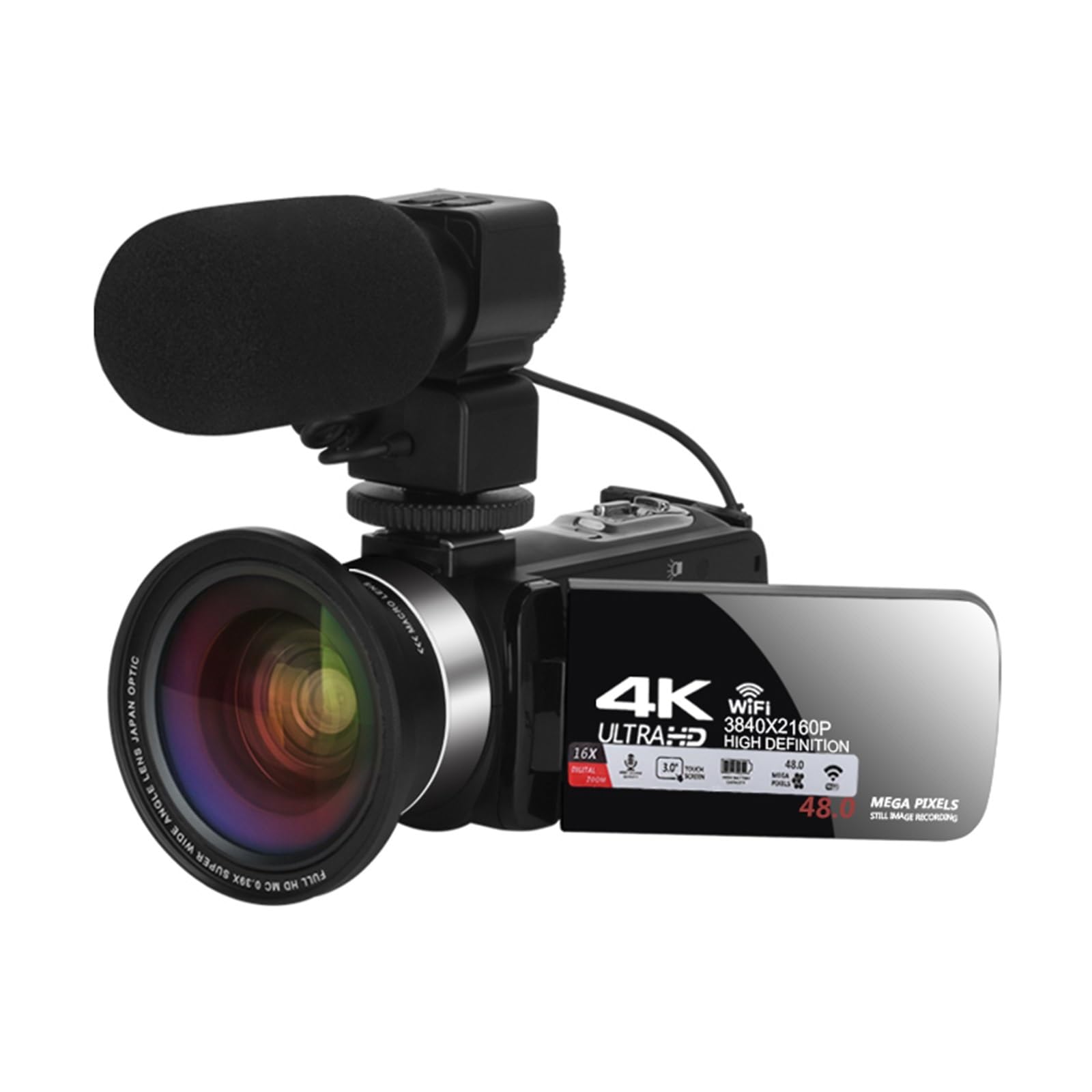 4K UHD 48MP Digital Video Camera - WiFi Streaming Camcorder with 128GB SD Card (2-Pack) for Vlogging, YouTube Content Creation & Outdoor Adventure Photography