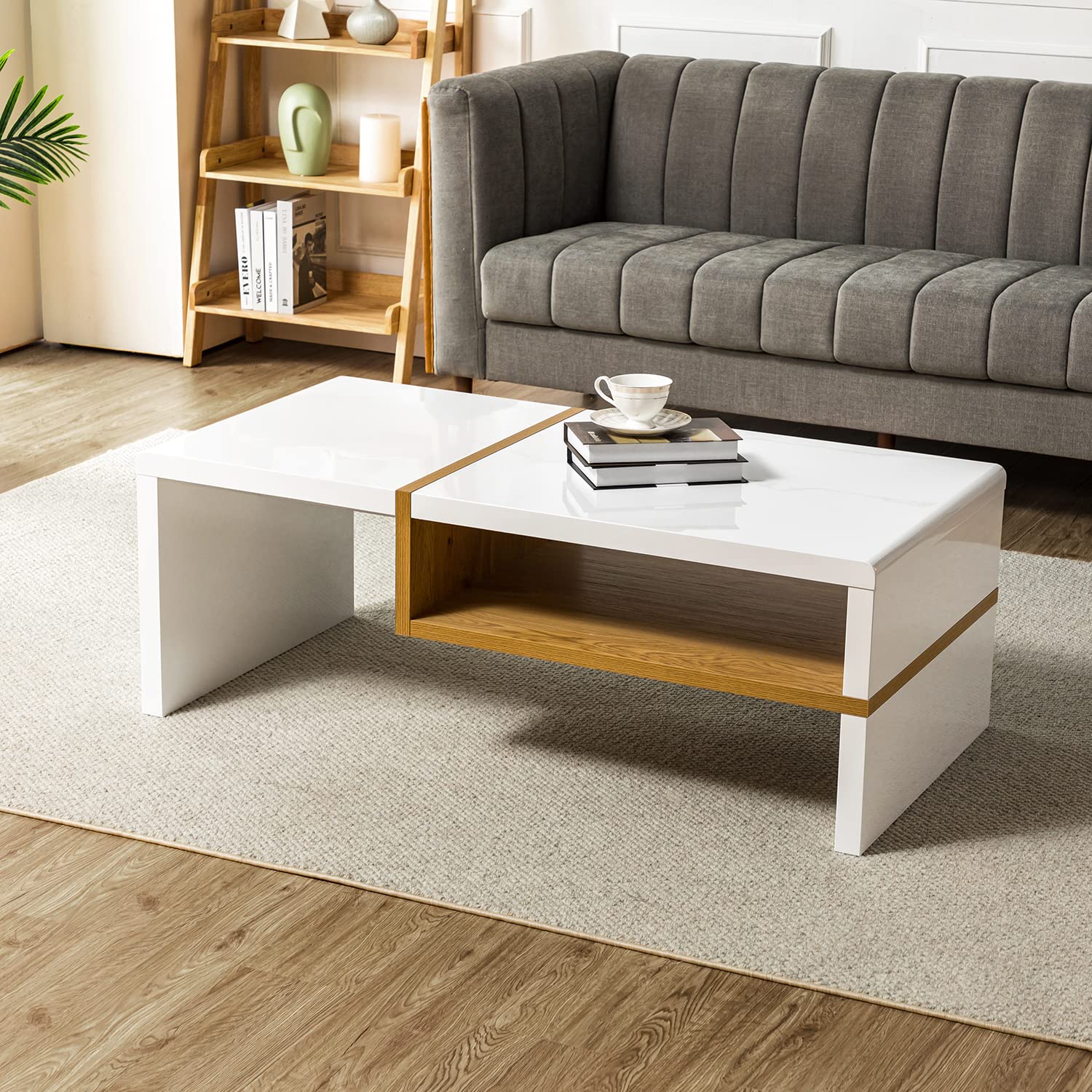 SHAKEN Modern Coffee Table with Shelf - Minimalist Living Room Furniture, Laptop Desk, Sofa Side Table - Perfect for Small Spaces & Home Office Use