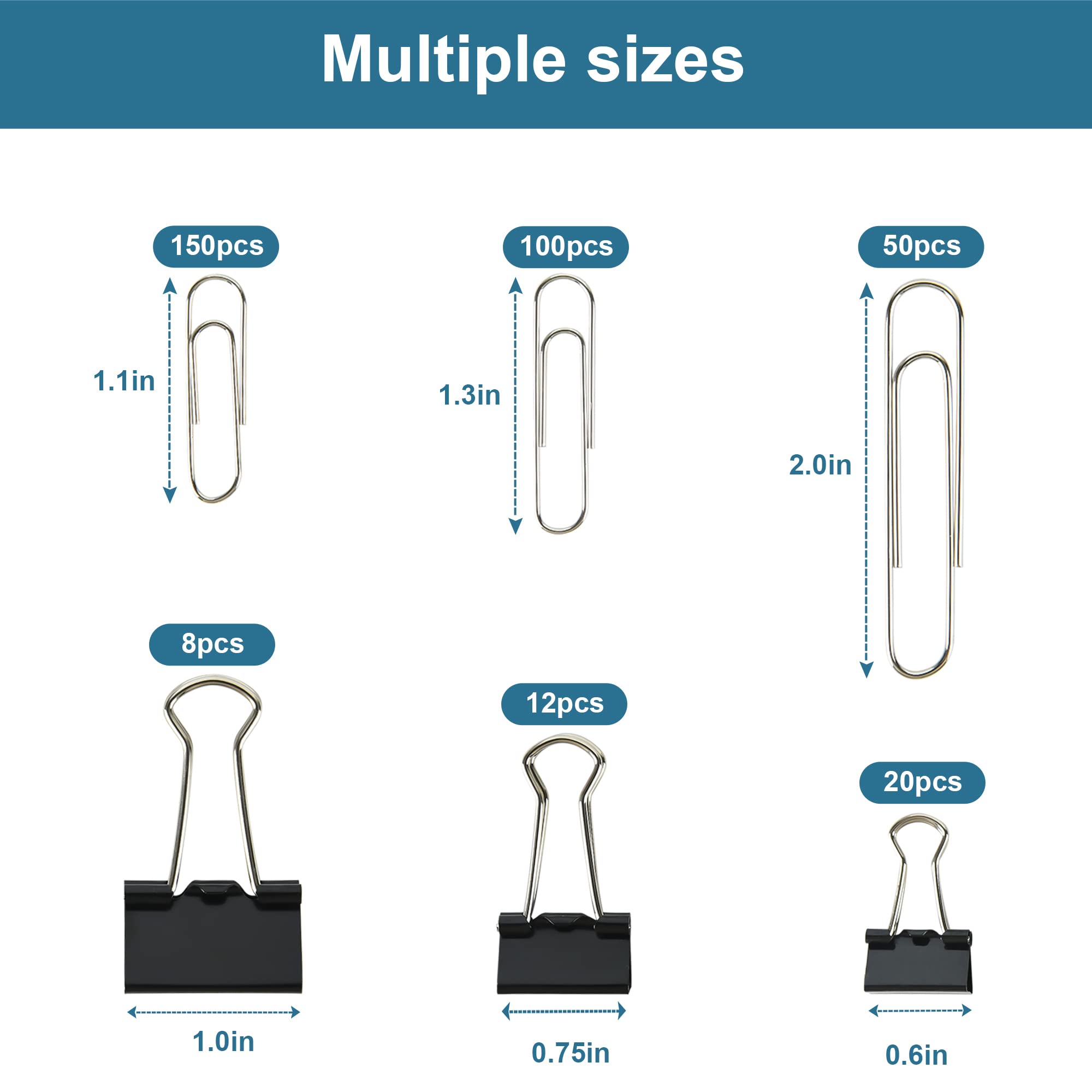 340pcs Black Binder Clips & Paper Clips Set - Assorted Sizes for Office, School, Home Use | Jumbo Large Paper Clips Organizer with Compartment Container | Perfect for Document Filing, Bulletin Boards & Craft Projects