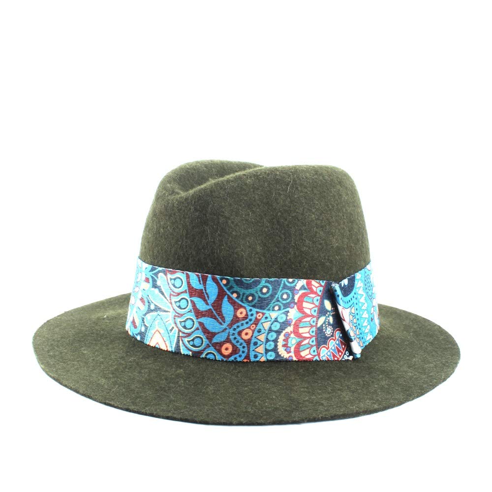 Stylish Wool Felt Fedora Hat for Women & Men - Wide Brim Winter Hat with Satin Band (Green, 56-58cm) - Perfect for Fall Fashion, Outdoor Events & Casual Wear