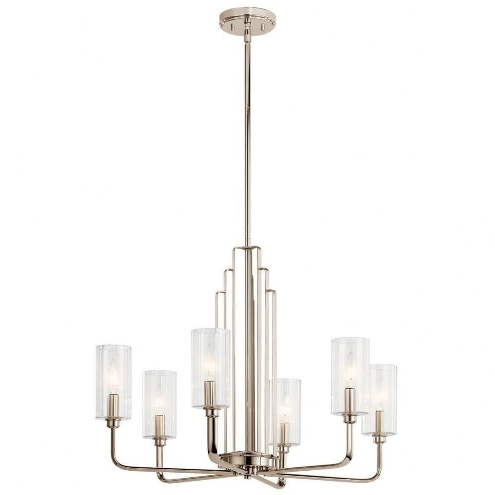 Kichler Kimrose 6-Light Chandelier with Clear Fluted Glass in Polished Nickel & Satin Nickel - Elegant Dining Room Lighting for Home Decor
