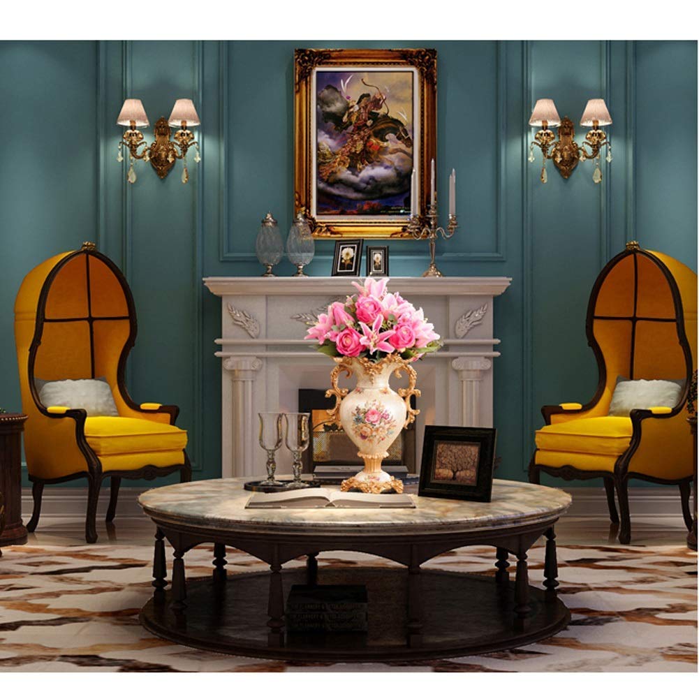 Hand-Painted European-Style Retro Resin Large Flower Vase - 12.2×18.1 Inch Tall Decorative Vase for Living Room, Dining Table, Bedroom, Office & Hotel Decor | Perfect Centerpiece for Weddings, Parties & Home Interior Design