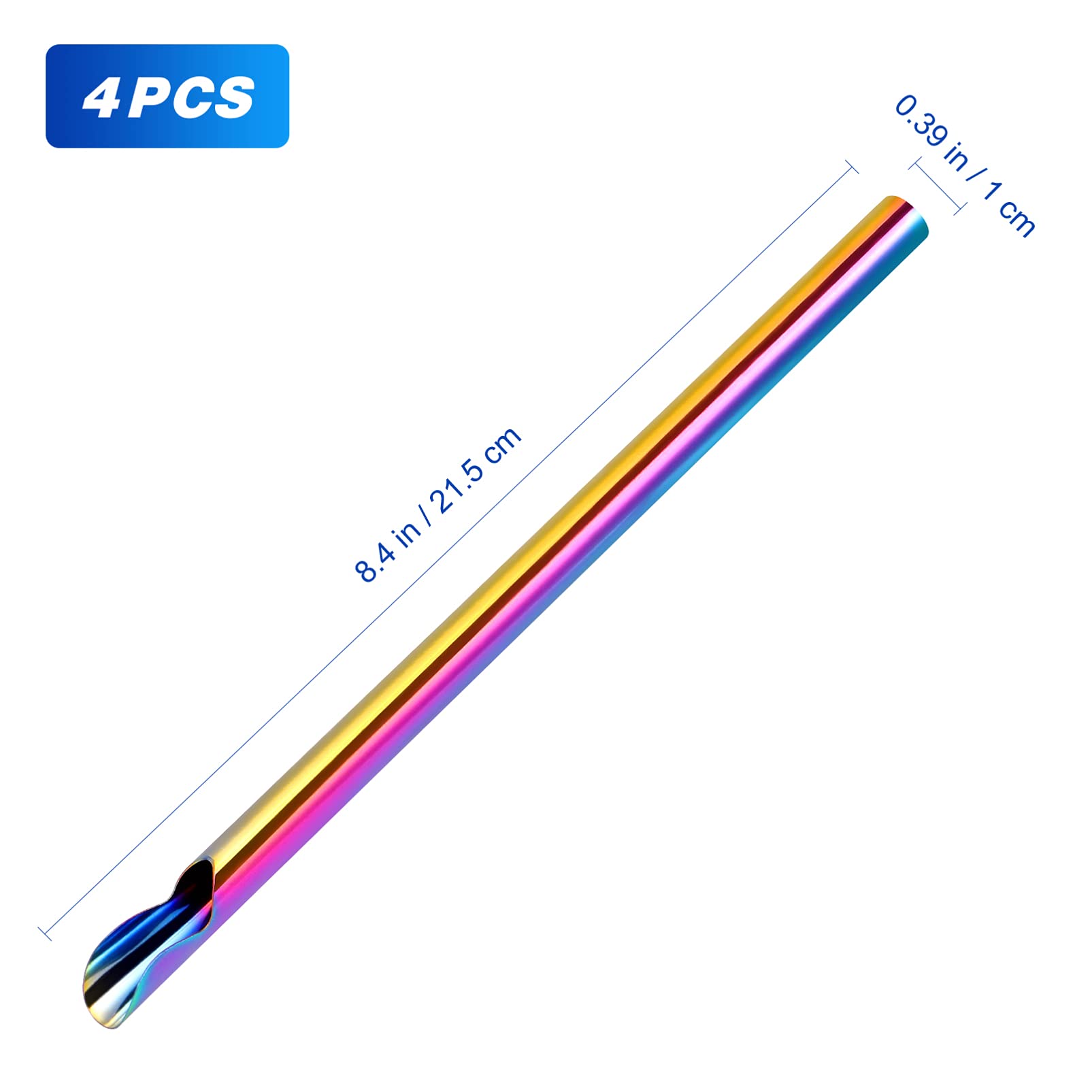 Reusable 304 Stainless Steel Metal Straws - 4 Pack Colorful Coffee Stirrers & Smoothie Straws | Eco-Friendly Drinking Straws for Iced Coffee, Bubble Tea, Cocktails & Home/Office Use