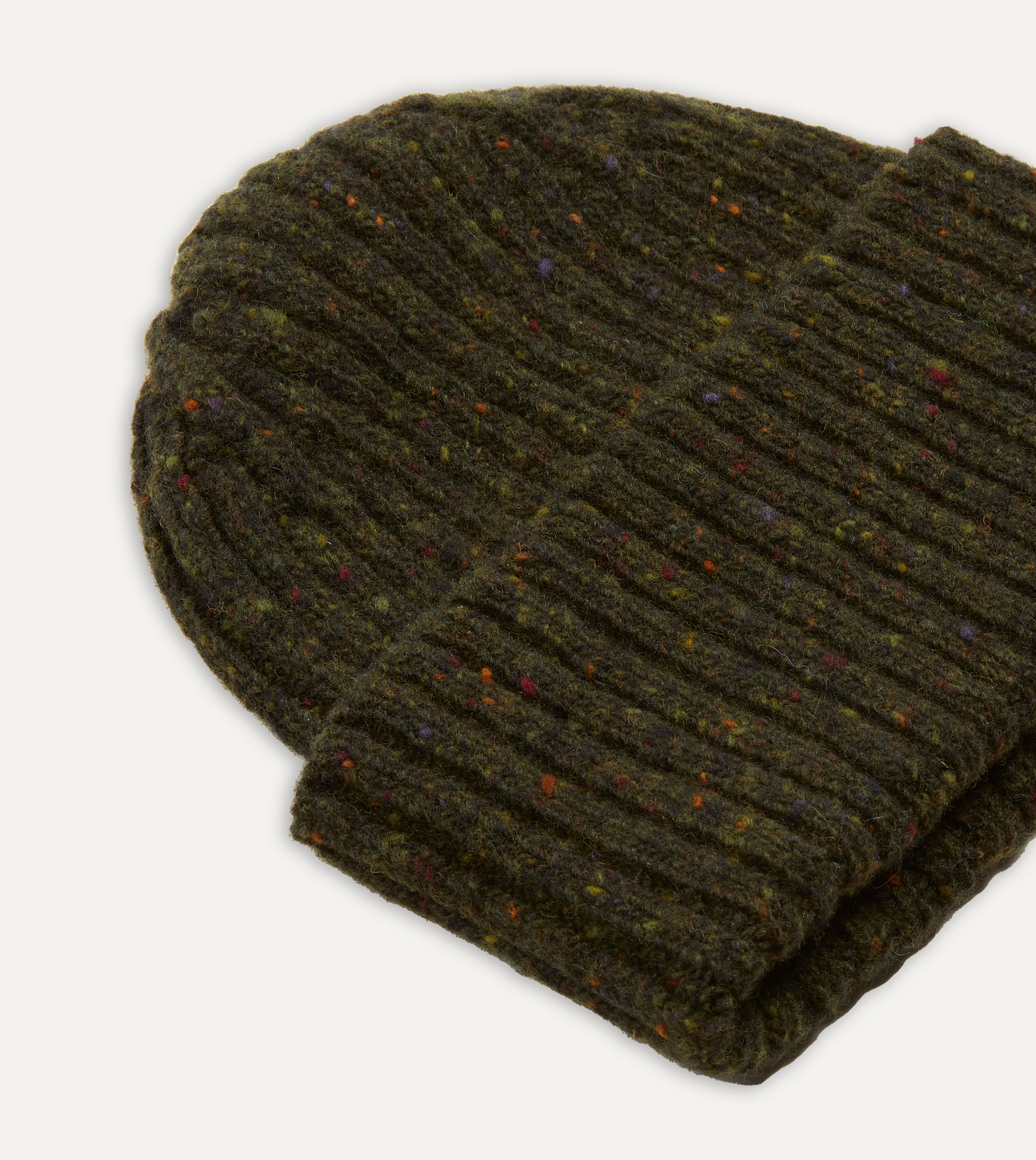 Warm Green Ribbed Merino Wool Donegal Knit Beanie Hat for Men & Women - Cozy Winter Accessory for Outdoor Activities