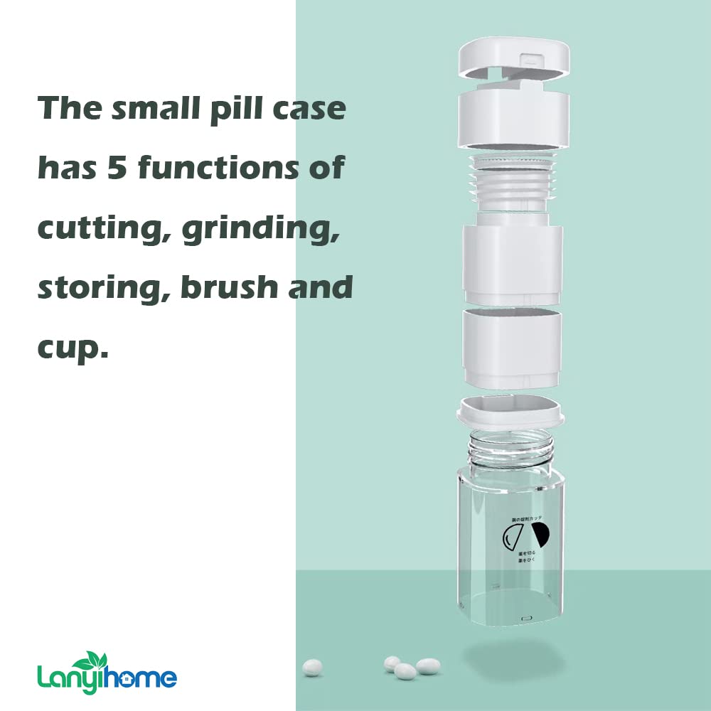 5-in-1 Pill Crusher & Cutter - Medicine Grinder, Tablet Splitter with 2 Storage Containers & Cleaning Brush - Perfect for Travel, Nursing Homes, and Daily Medication Management (White)