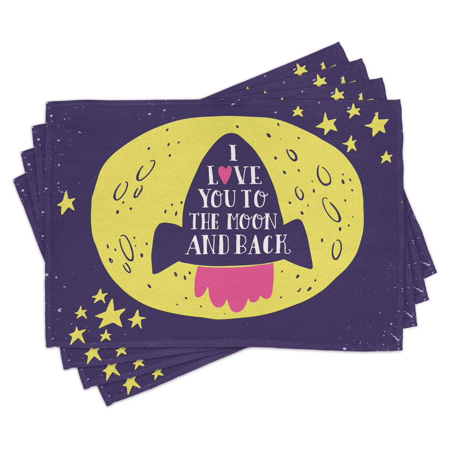 Ambesonne Love Place Mats Set of 4 - Rocket Space Theme 
