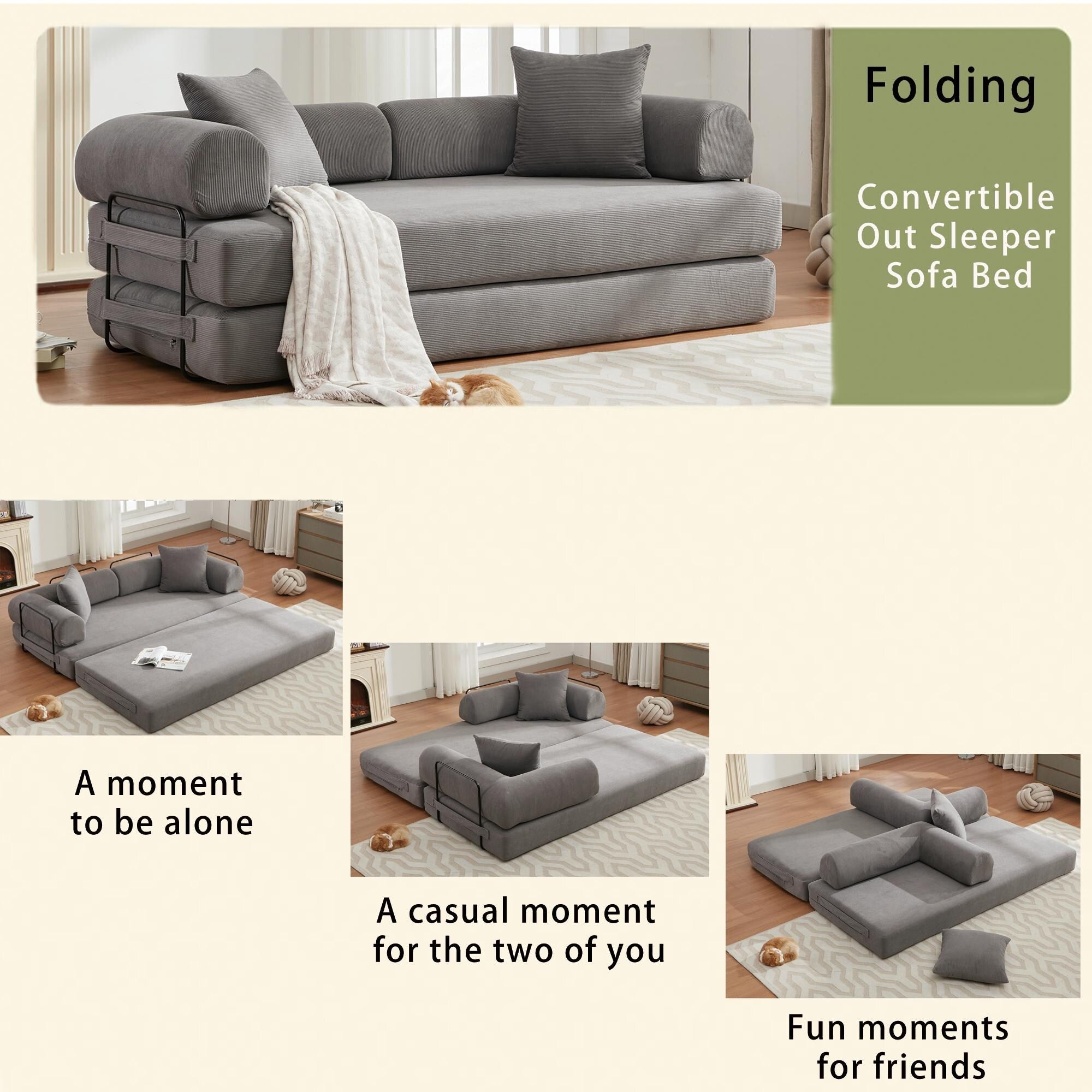 4 in 1 Convertible Sleeper Sofa Bed - 78.5
