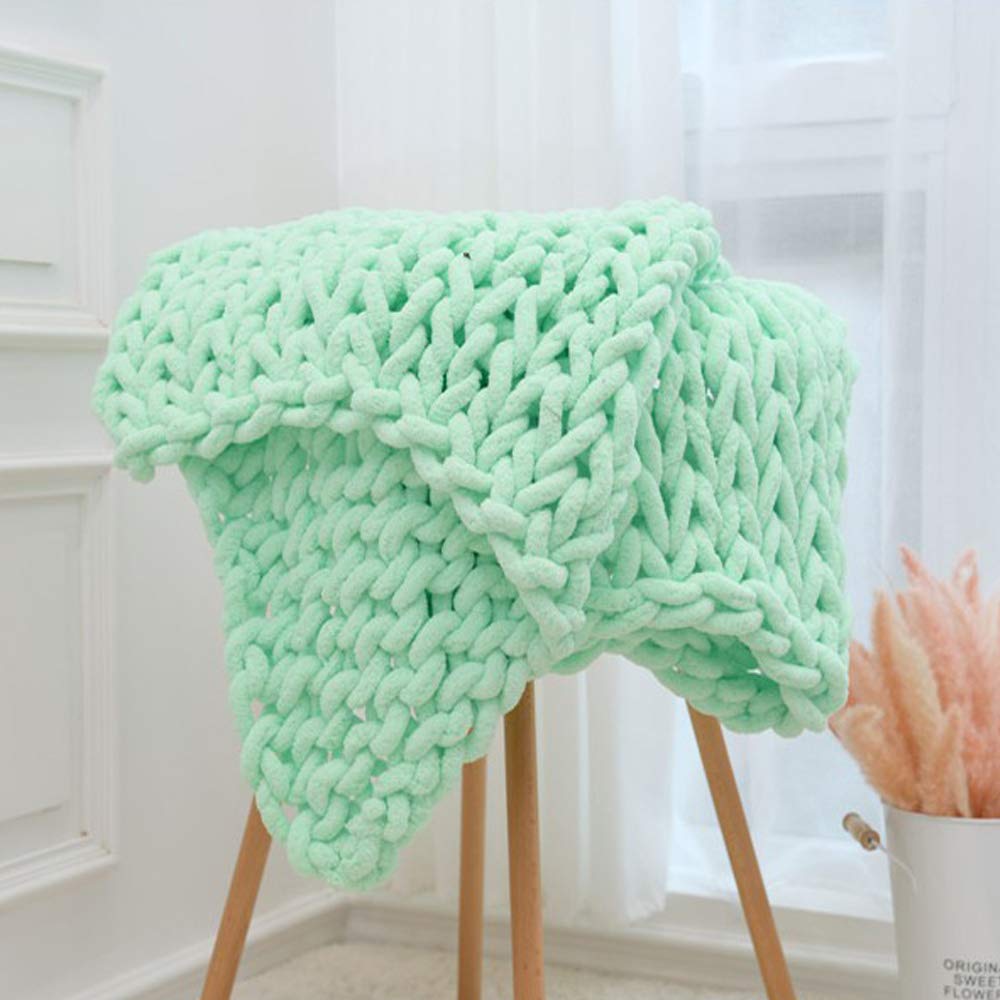 50x60 Inch Chunky Knit Blanket - Handmade Oversized Chenille Throw Blanket | Ultra Soft & Cozy Light Green Blanket for Couch, Bed, Sofa | Machine Washable Fluffy Blanket - Perfect for Living Room Decor, Gift for Birthday, Housewarming & Winter Snuggling