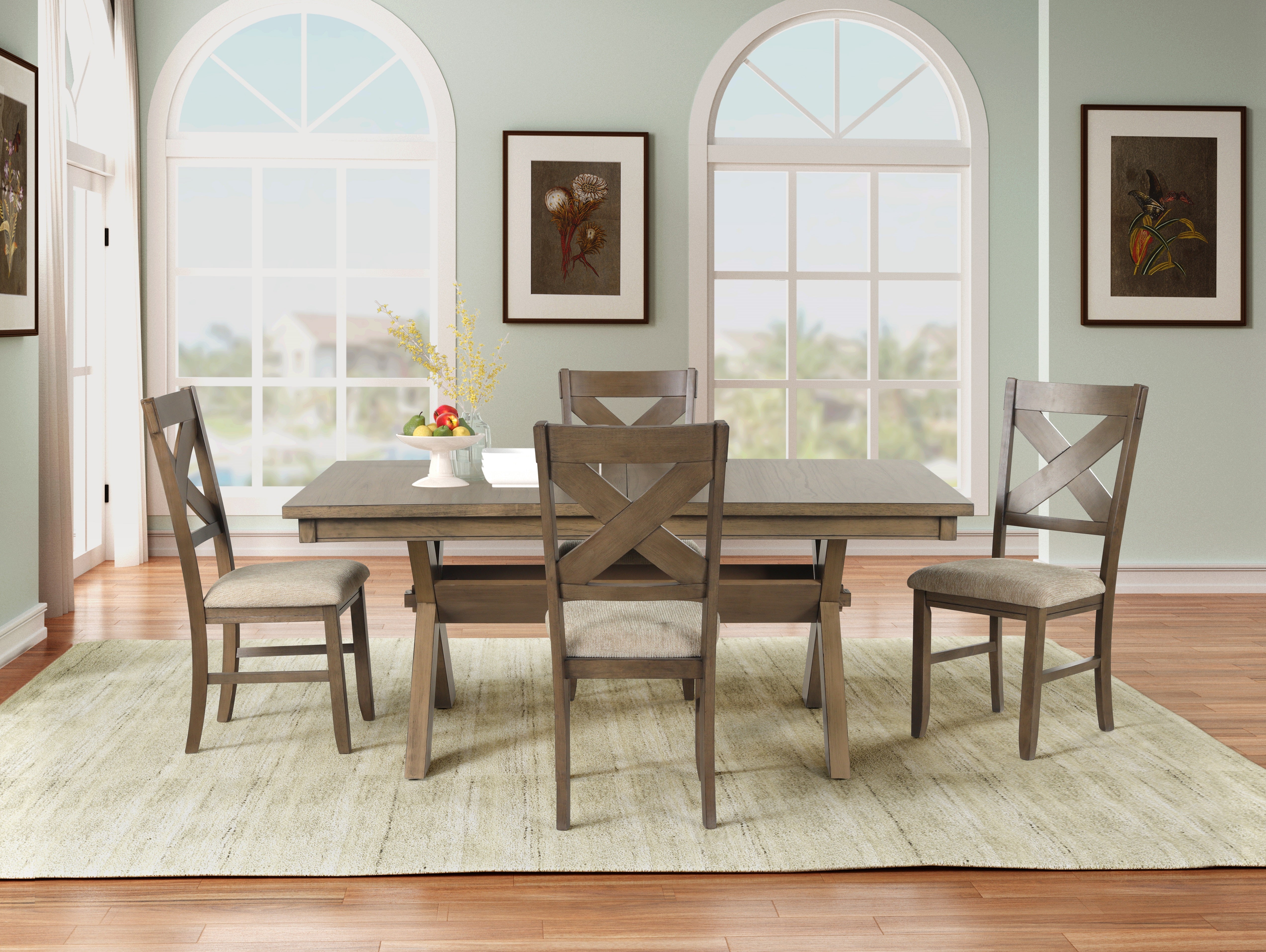 Raven Wood 5-Piece Extendable Trestle Dining Table Set with 4 Chairs in Glazed Pine Brown - Perfect for Kitchen, Dining Room, and Small Space Entertaining