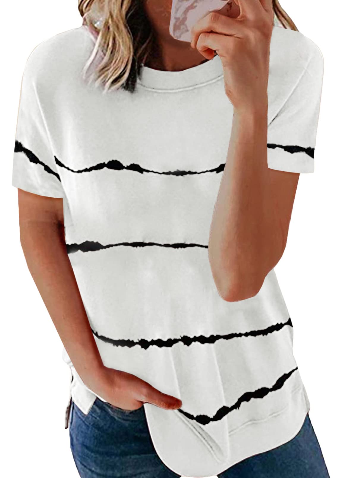 SHEWIN Women's Summer Tops - Casual Short Sleeve Loose Fit T-Shirt for Women | Comfortable Breathable Tee for Outdoor Activities, Beach Vacation & Daily Wear