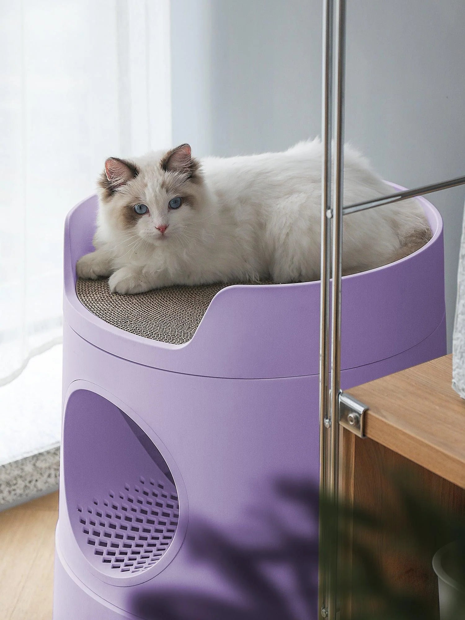 XL Castle 2-in-1 Front Entry Cat Litter Box with Scratch Basin - Large Enclosed Litter Box for Cats, Odor Control & Privacy - Perfect for Small Spaces & Multi-Cat Homes (Lilac)