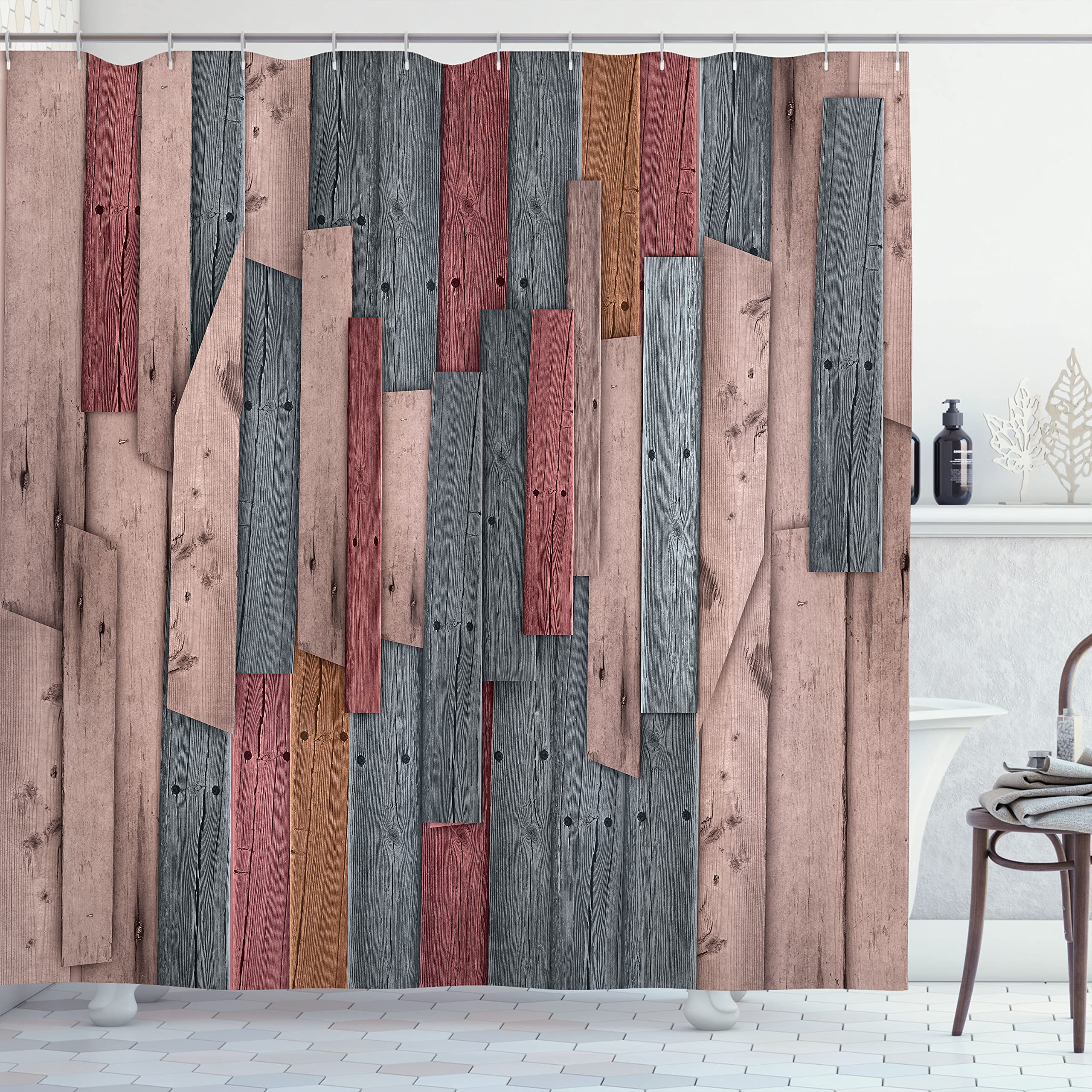 Ambesonne Rustic Shower Curtain - Distressed Wood Plank Design with Barnhouse Nails, Farmhouse Decor for Bathroom, 69x70 Inches, Pale Chocolate - Perfect for Country Style, Vintage & Farmhouse Themed Bathrooms